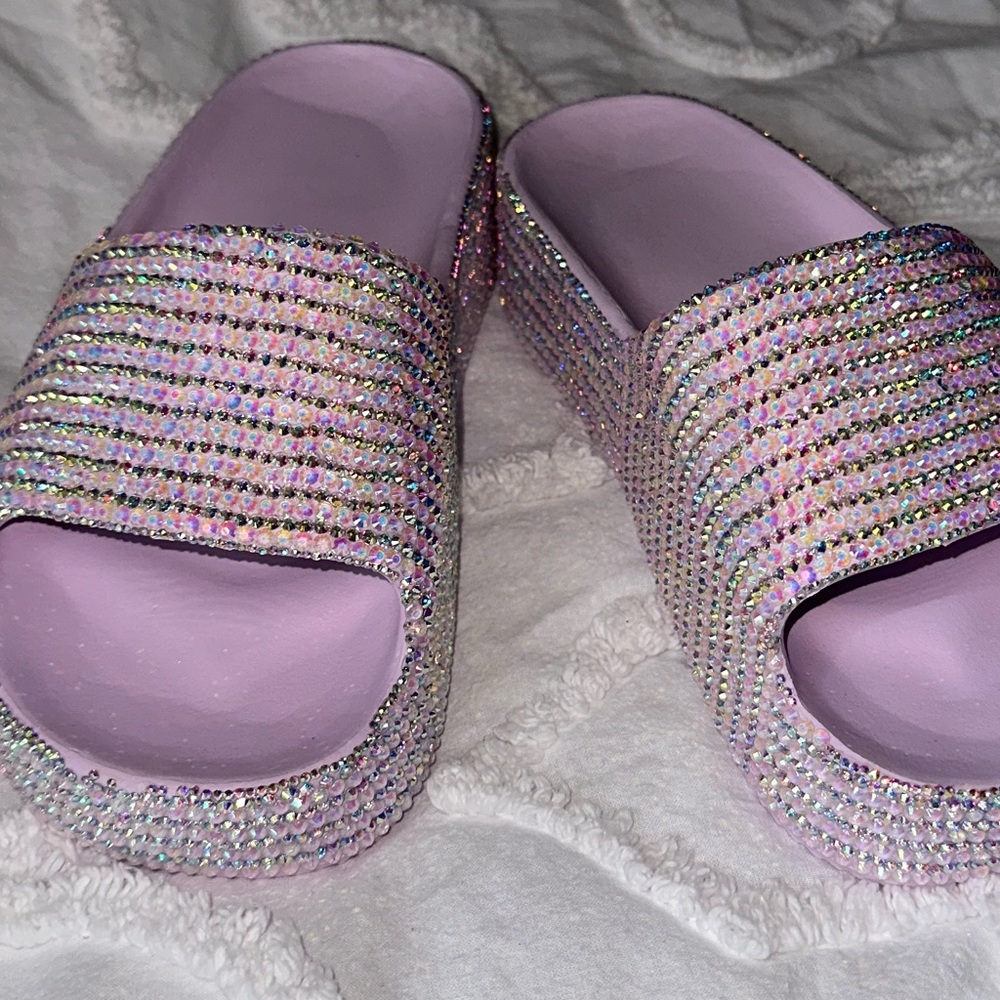 Glittery Rhinstone Platform Slides 💜 - Picture 3 of 5